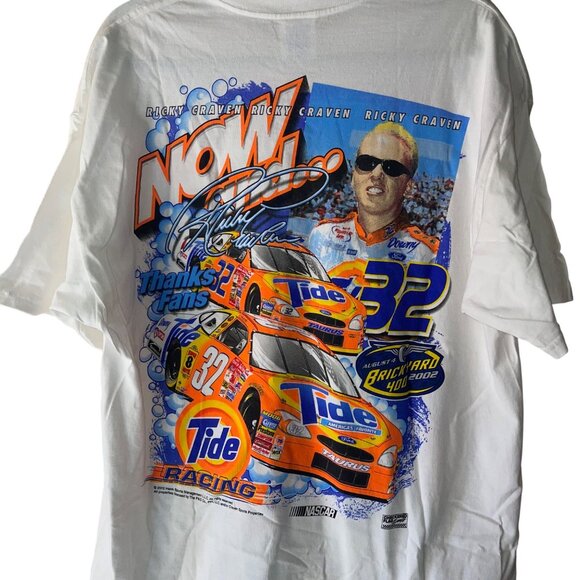 M O Knits Mens Tee shirt Size XL White Darrell Waltrip Ricky Craven 2 Sided - Picture 2 of 11
